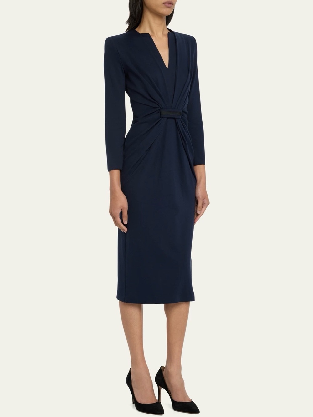 Giorgio Armani Tab-Front Gathered Jersey Sheath Dress Black (IT 46)